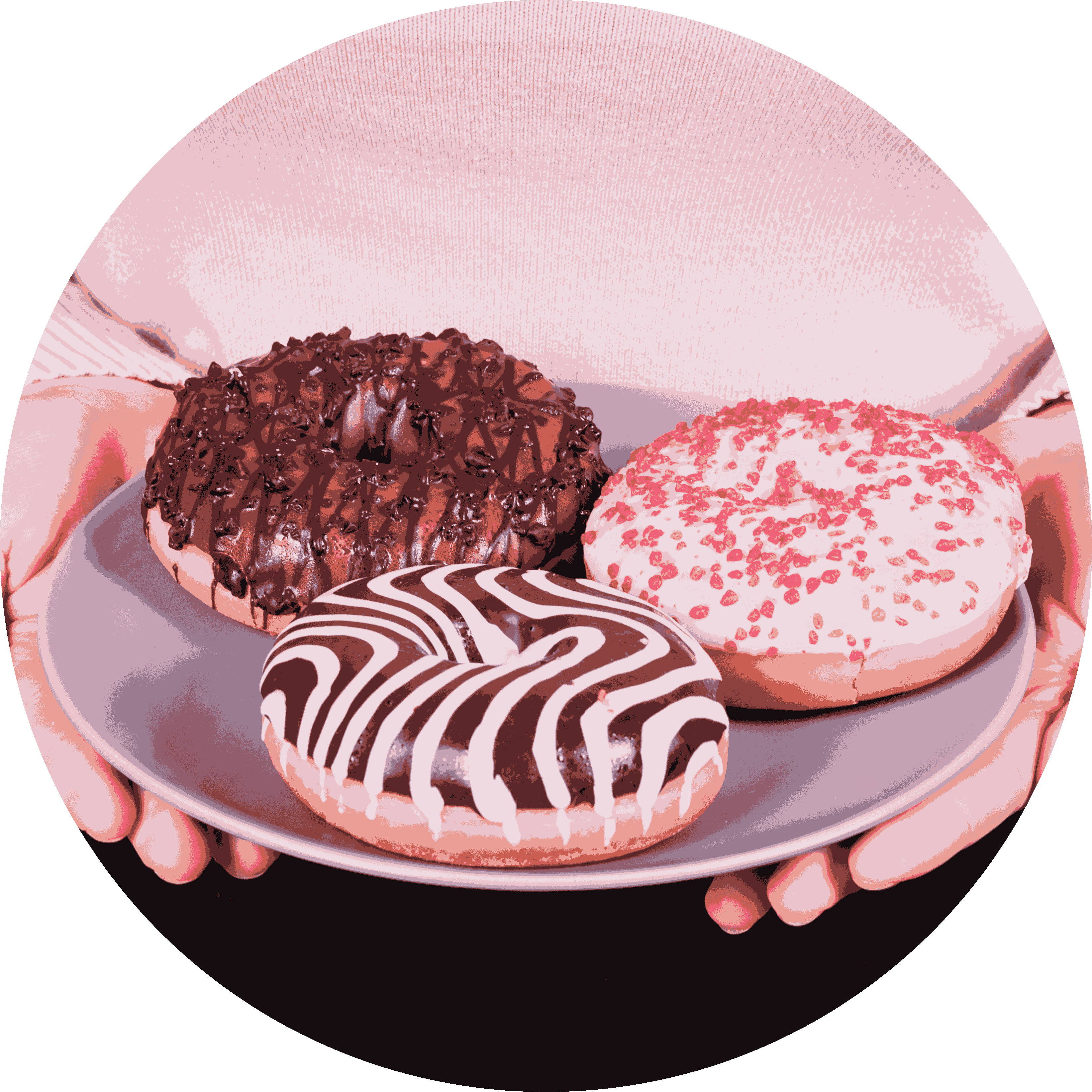 mid-section-woman-holding-plate-various-tasty-donuts-hand-against-pink-background-modified_11zon